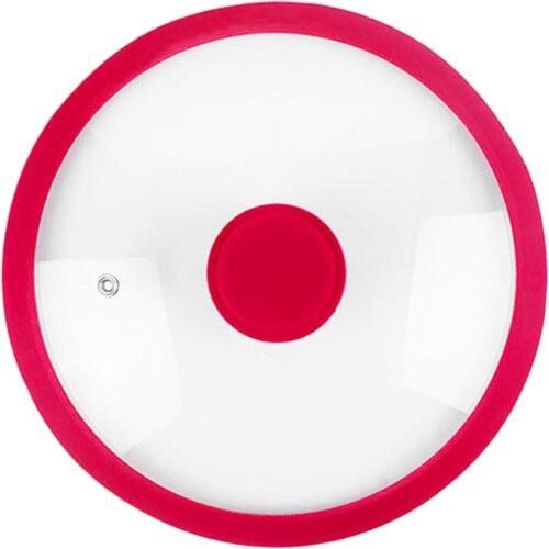 Glass Lid for Pans, Silicone Replacement Cover for Cookware, Universal Fit for Skillets and Pots, red, 29cm