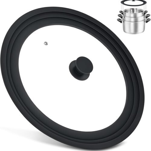 Extra Large Universal Lid Fits 13", 14", 15" Cookware - Silicone Replacement Pan Lid for Pots, Pans, and Skillets - Tempered Glass Pot Lid Cover for Frying Pans, Cast Iron,