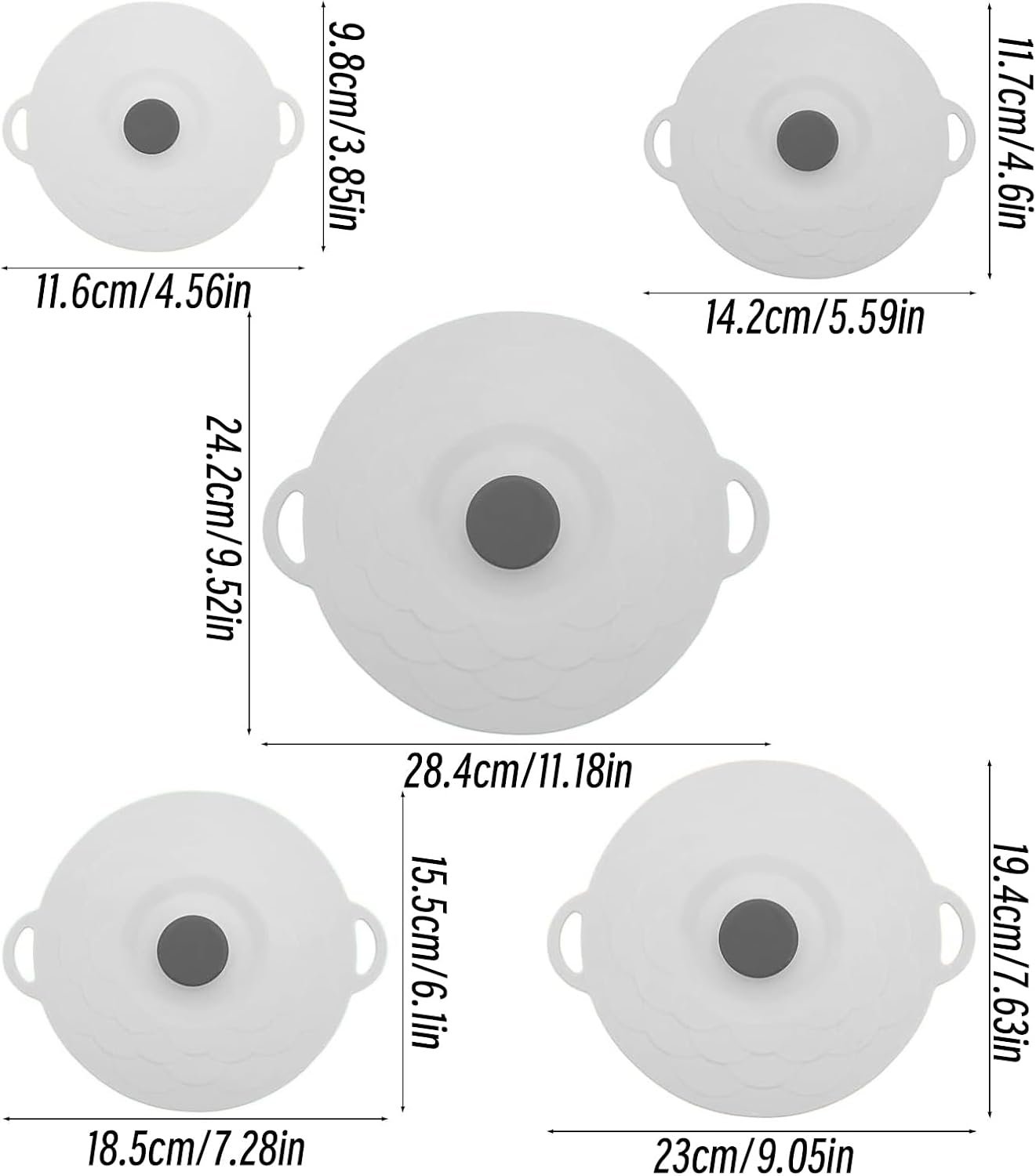 5 Pack Cover Silicone Lids,Silicone Bowl Lid Set,Microwave Splatter Cover, 5 Sizes Reusable Heat Resistant Suction Lids Fits, for cups, bowls, plates, pots, pans, refrigerators, etc,dark gray