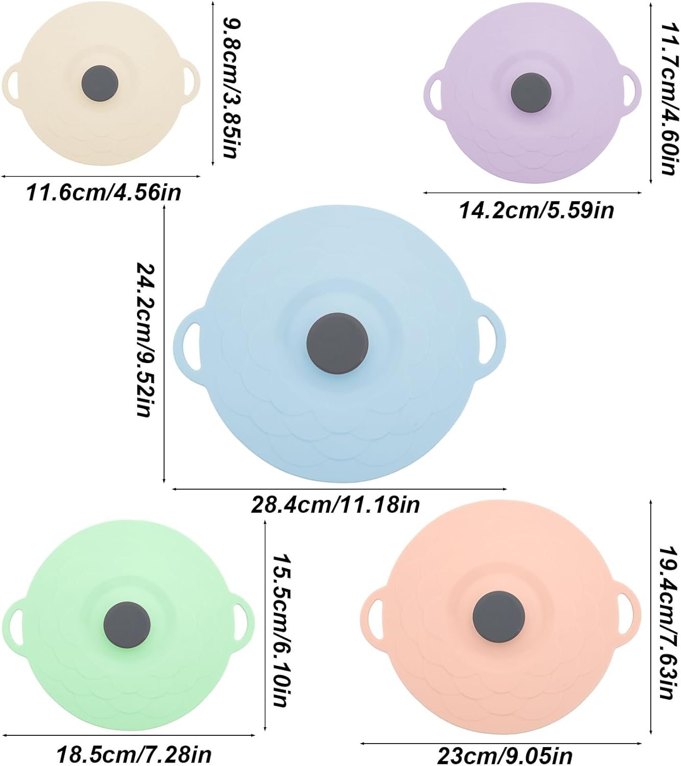 5 Pack Silicone Food Storage Lids, Silicone Bowl Lid Set,Microwave Splatter Cover, 5 Sizes Reusable Heat Resistant Suction Lids Fits, for cups, bowls, plates, pots, pans, refrigerators, etc.