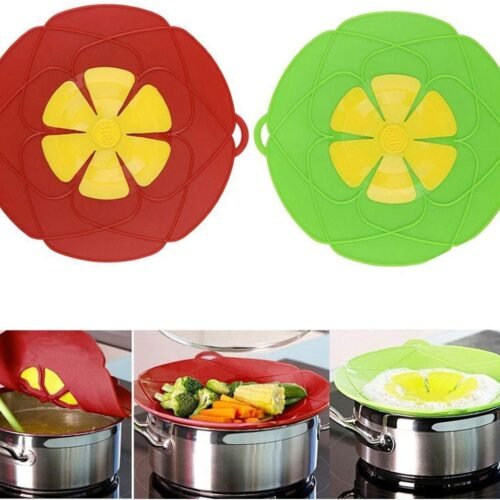 2Pcs Spill Stopper Lid Cover, Boil Over Safeguard, 10.2 inch Silicone Spill Stopper Pot Pan Lid, Multi-Function Cooking Tool, Kitchen Gadgets, for Cooking Cover, Parents, Friends, Green& Red