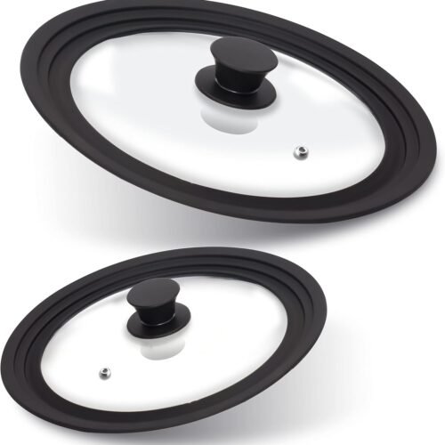 Silicone Universal Lid for Pots, Pans and Skillets - Tempered Glass Covered with Heat Resistant Silicone Rim Fits All 7" to 12" Diameter Cookware -Easy to Use Replacement Frying Pan Cover